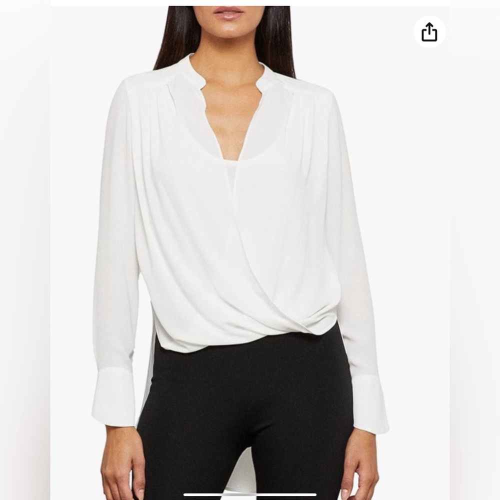 BCBGMAXARIA Jaklyn Long Sleeve Faux Wrap Scoop Neck Blouse.